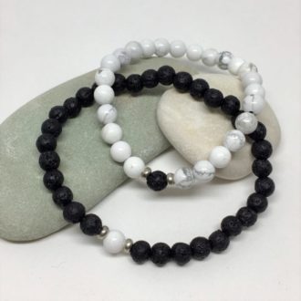 Couples Braclcet Set Lava and Howlite Beads