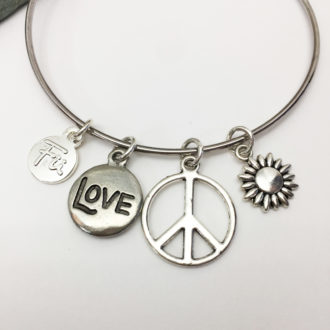 Peace Love Sunshine Bangle Bracelet Closeup