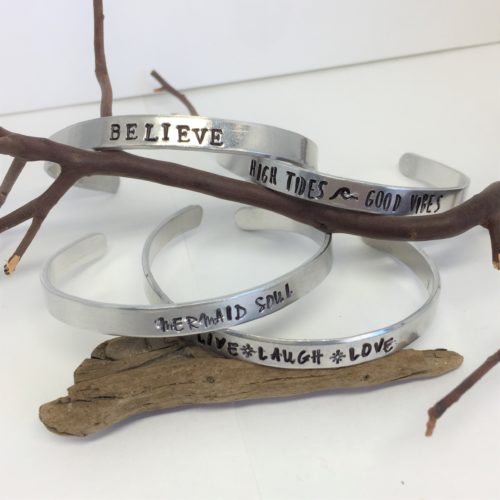 Inspirational Bangle Bracelet Hand Stamped Believe – Just Bead It
