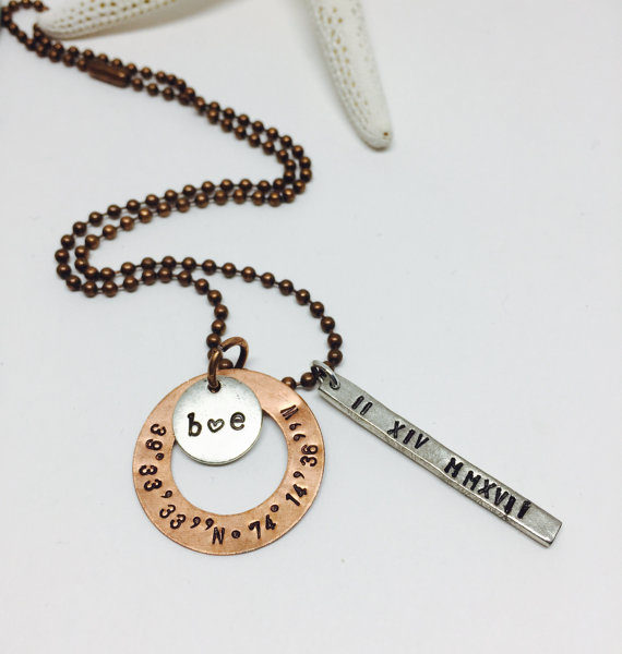 Coordinate Engagement Hand Stamped Necklace BE