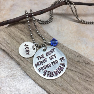 Grandma Hand Stamped Necklace Name Crystal Options