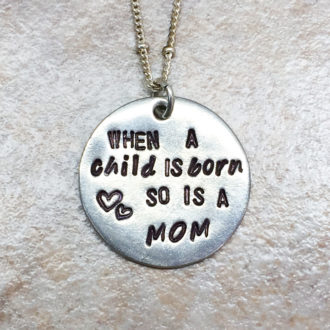 Mom Hand Stamped Necklace Closeup