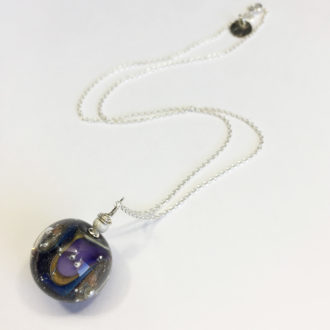 Zodiac with Galaxy Lampwork Bead Sterling Silver Necklace