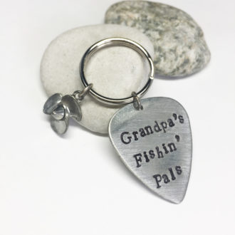 Grandpas Fishing Pals Hand Stamped Keychain Rocks