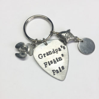 Grandpas Fishing Pals Hand Stamped Keychain One Initial Addon