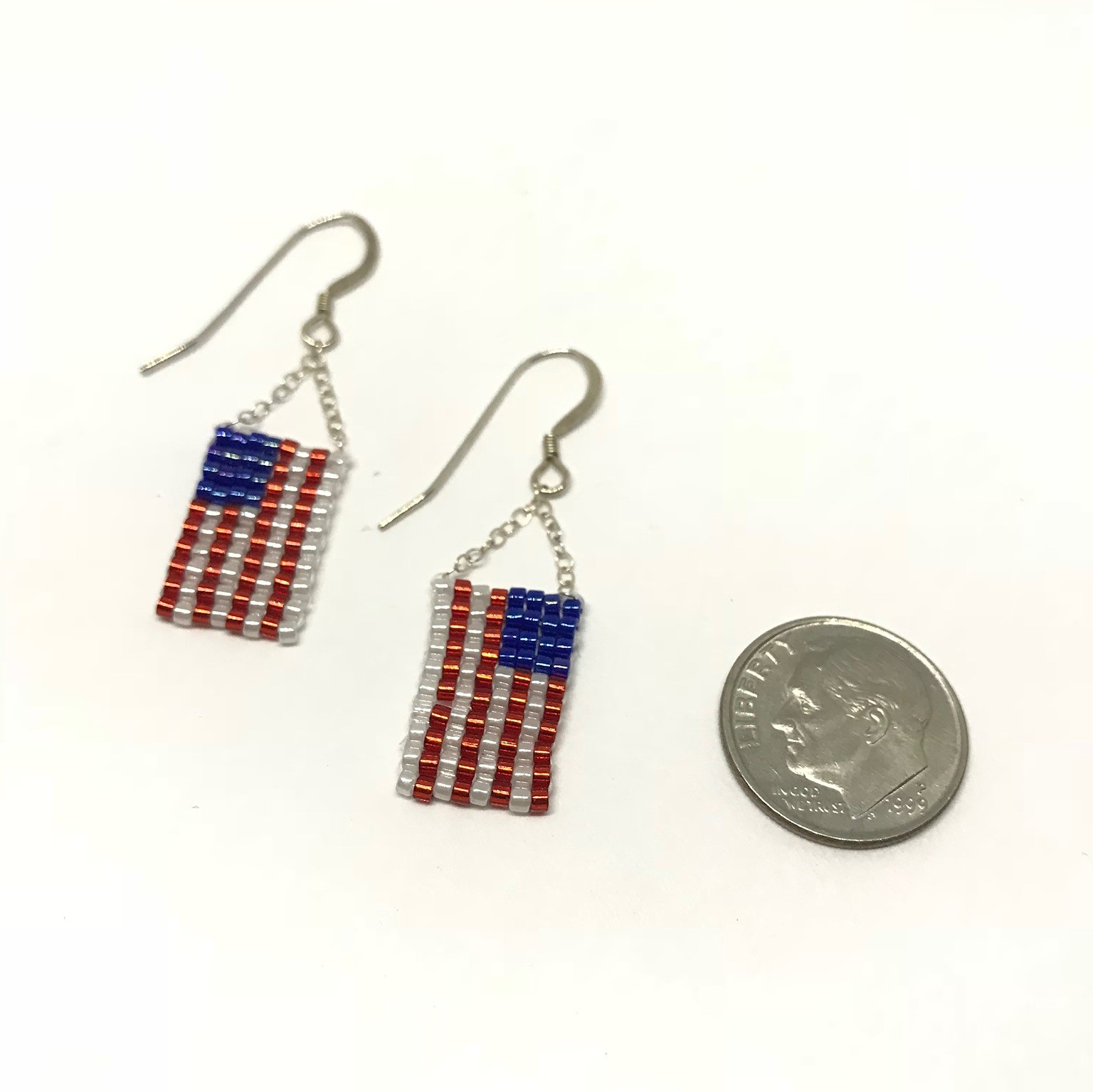American Flag Earrings Hand Beaded Sterling Silver / Olympic Jewelry GO ...