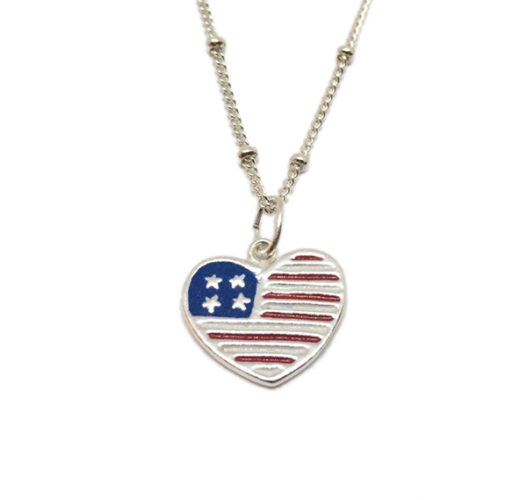 American Flag USA Heart Necklace Sterling Silver / American Flag ...