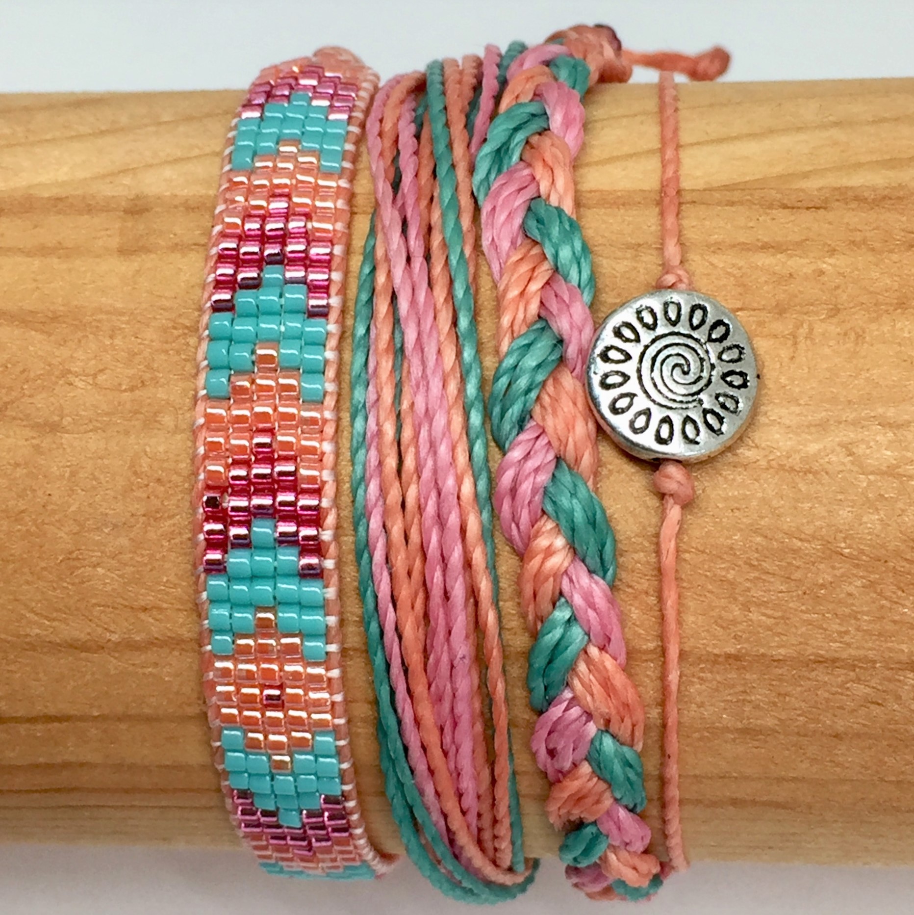 Friendship Bracelets Earth, Water, Fire: Four Bracelet Set : Woven on Loom,  Braided, Charm and Freeform Adjustable Waterproof Bracelets – Just Bead It