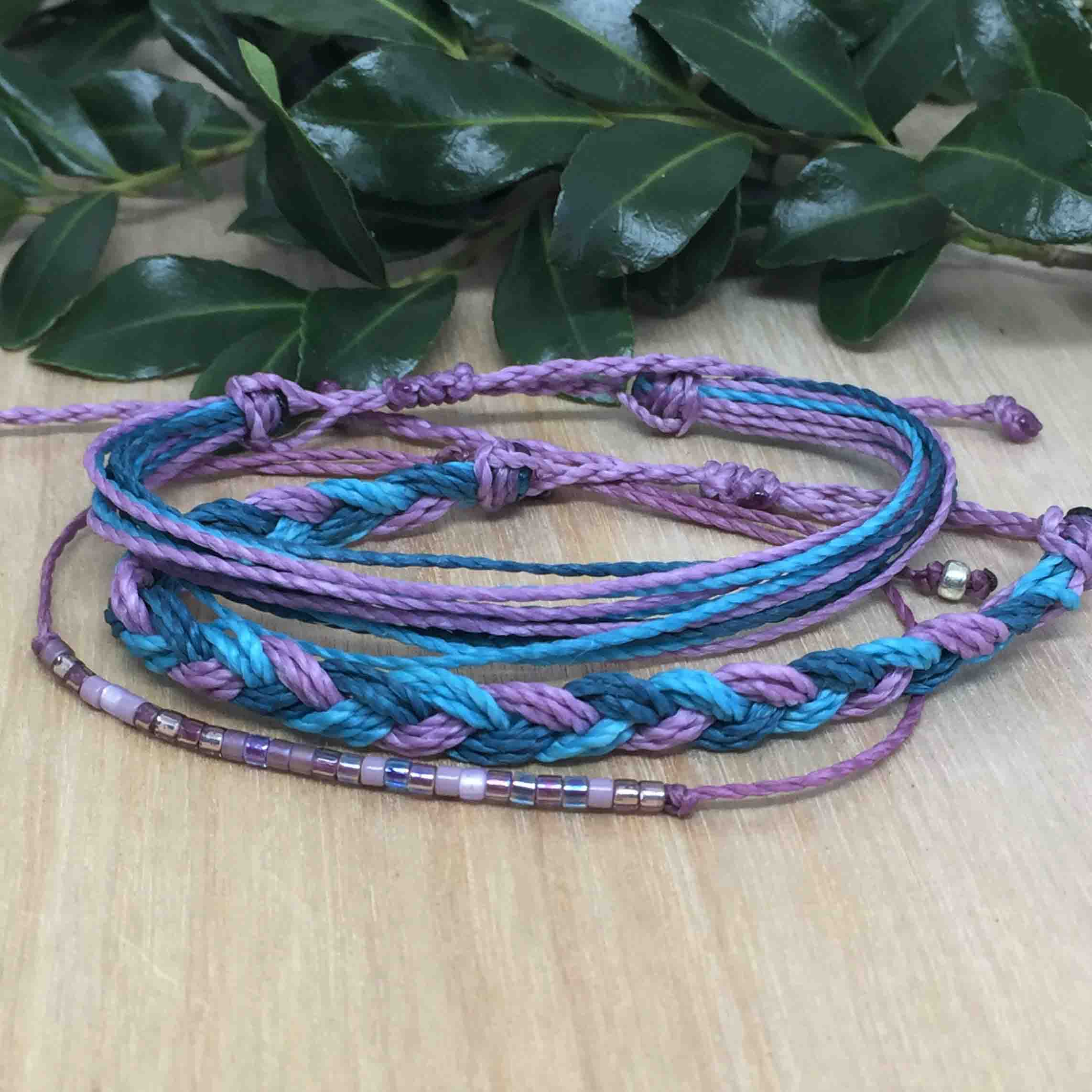 Necklush Braided Bracelet / Green Purple & Blue / Unisex Men's Women'