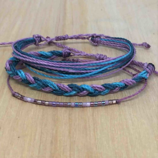 Purple Denim Friendship Bracelets, 3 Bracelet Set : Braided, Charm and ...
