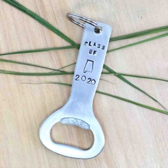 Bottle Opener Aluminum Hand Stamped State and Class of ... Natural