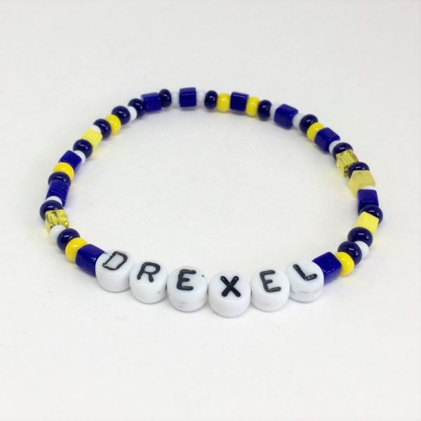 Camp Bracelets 1 piece set School Spirit Collection Drexel Dragons. Blue Yellow White Czech Glass White