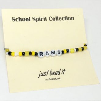Camp Bracelets 1 piece set School Spirit Collection Rams. Black Yellow White Czech Glass Carded