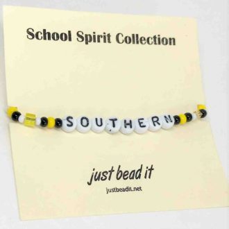 Camp Bracelets 1 piece set School Spirit Collection Southern. Black Yellow White Czech Glass Carded