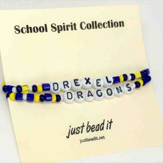 Camp Bracelets 2 piece set School Spirit Collection Drexel Dragons. Blue Yellow White Czech Glass Carded