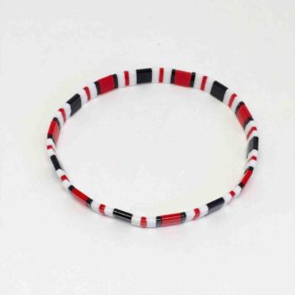 Tila Bracelet Adjustable Stretch Japanese Glass Tile Beads Red Black White Pattern White