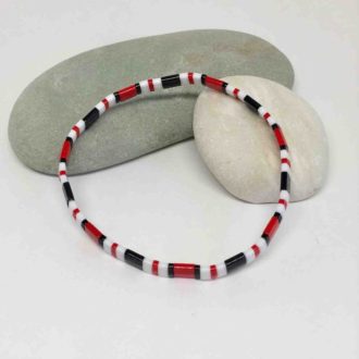 Tila Bracelet Adjustable Stretch Japanese Glass Tile Beads Red Black White Pattern on Rocks