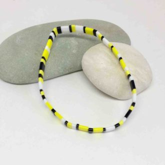 Tila Bracelet Adjustable Stretch Random Japanese Glass Tile Beads Yellow Black White on Rock