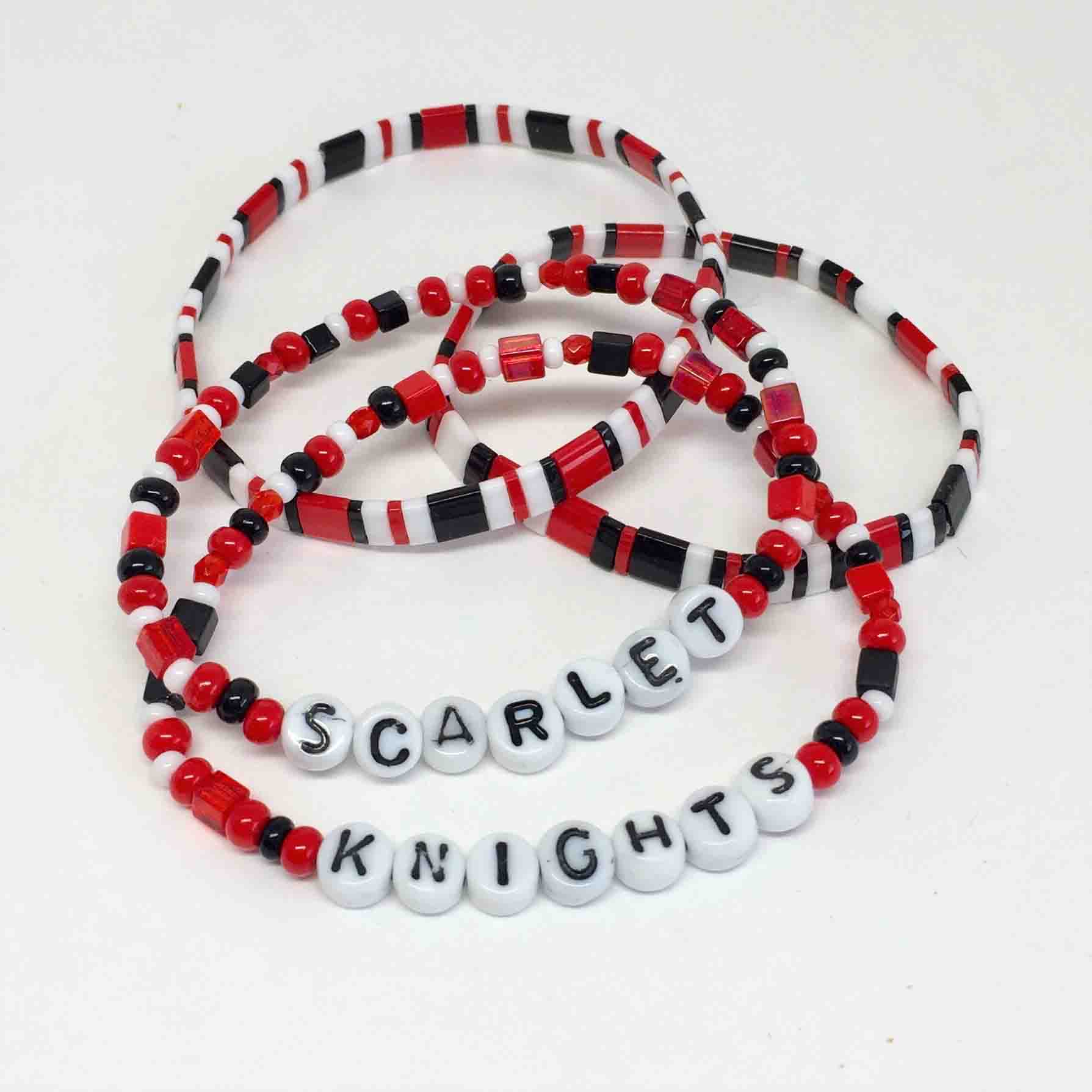Handmade Red White Black Clay Bead Bracelet, Elastic, Friendship, Spirit,  School