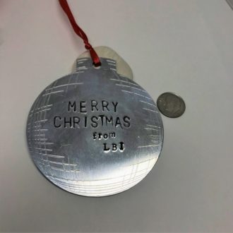 Christmas Ball Ornament Hand Stamped Name First Christmas and Year Sizing
