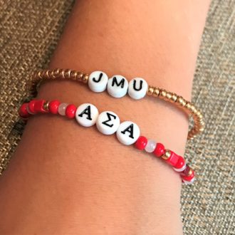 Greek Sorority Letter Bead with College 2 Camp Bracelets Gold Red White Model
