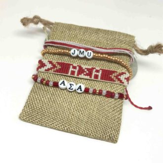 Hand Beaded Woven Loom Bracelet Sorority, 2 Camp and Freeform on Bag