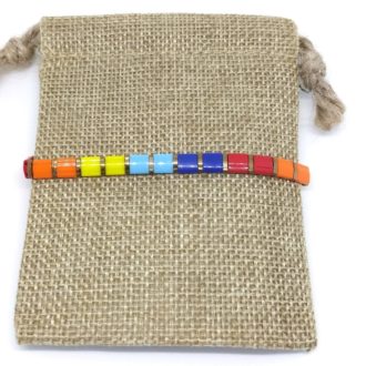 Tila Bracelet, Tile Bead Bracelets, Bangle Bracelet, Gift for Friend, Fun Minimalist Colorful Everyday Layering, Rainbow on Bag