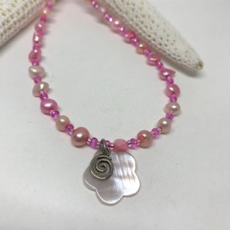 Pearl & Czech Glass Necklace and Bracelet Kit Pink Mop Swirl