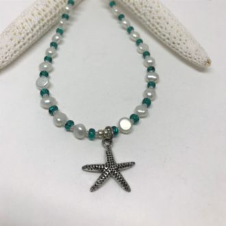 Pearl & Czech Glass Necklace and Bracelet Kit Teal w Starfish