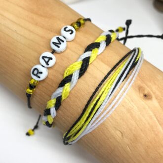 Waterproof Adjustable Bracelets 3 Piece Set Rams Yellow Black White