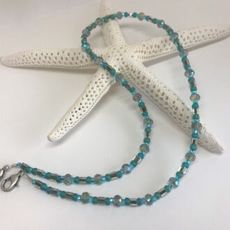 Mask Holder Beaded with Crystals and Czech Glass with 15 mm Medium Lobster Teal
