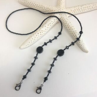 Mask Holder Crystal and Czech Glass with Black Seed Beads Starfish