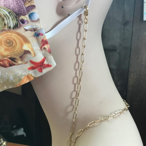 Mask Holder Small Paper Clip Chain Gold on Model