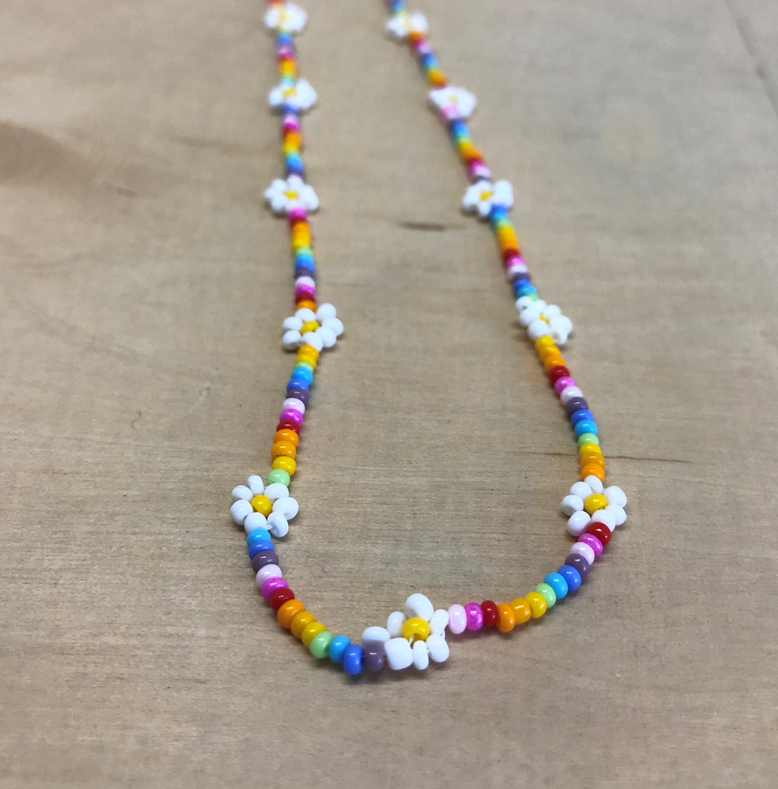 Daisy Chain Necklace. Seed Bead Rainbow Flower Necklace Jewelry. Made