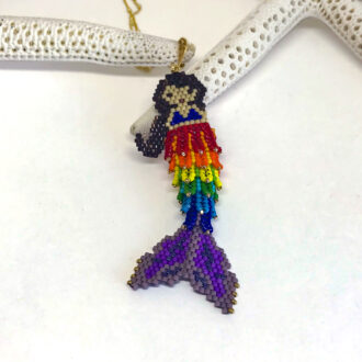 Mermaid-Necklace-Hand-Beaded-Rainbow-Color-Starfish