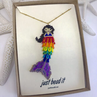 Mermaid-Necklace-Hand-Beaded-Rainbow-Color-in-Box
