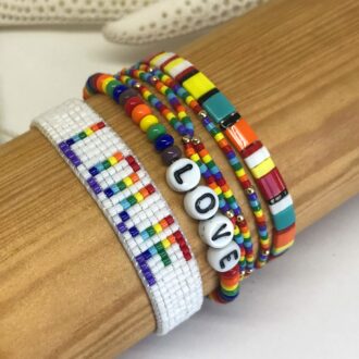 Rainbow-Bracelet-Collection-Rainbow-Love-Loom,-Love-Stretch,-Delica-_-Gold-filled,-Tila-Stretch-
