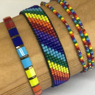 Rainbow-Bracelet-Collection-Tila,-Rainbow-Loom,-Delica-_-Gold-filled-