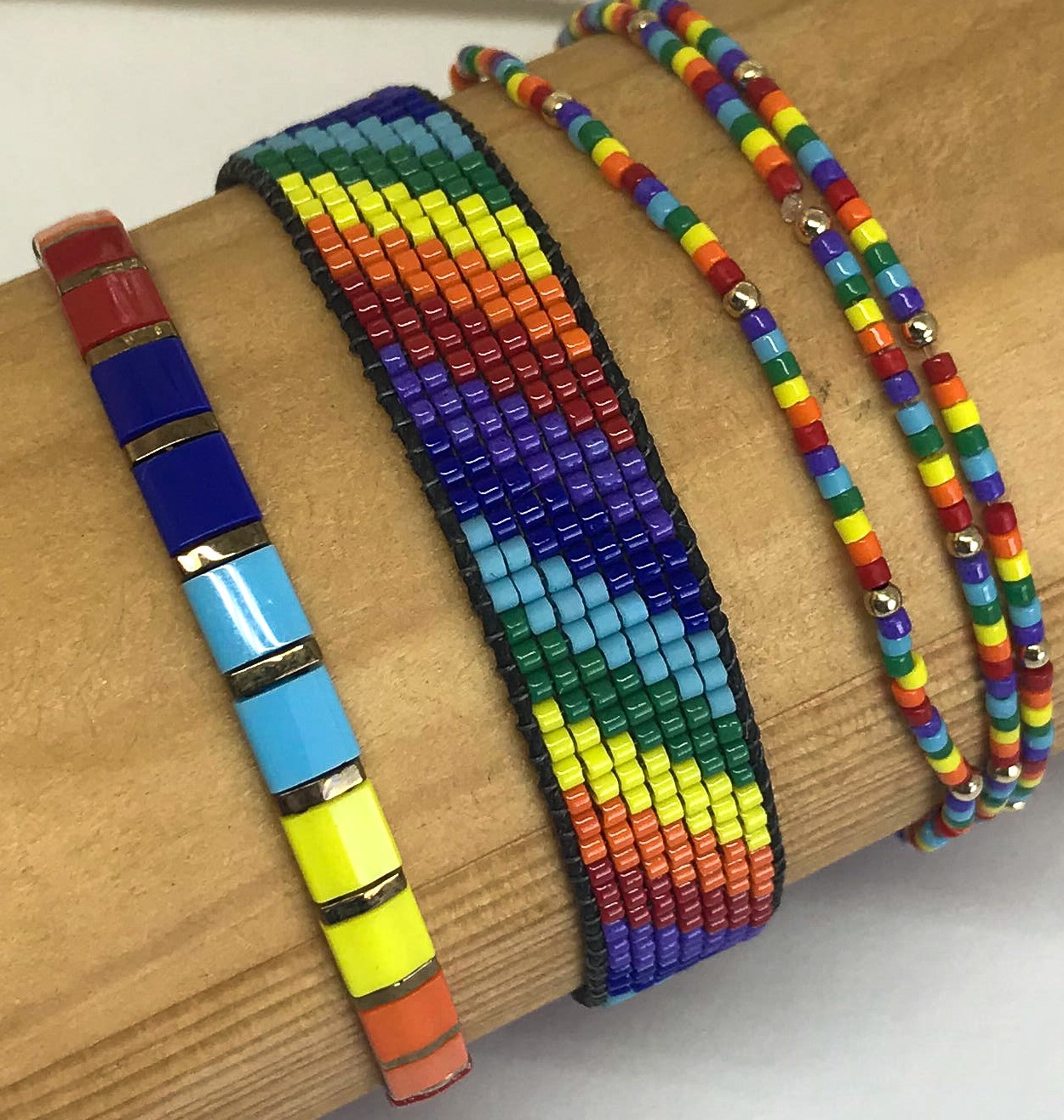 Rainbow Bracelet Woven Loom with Japanese Seed Beads Adjustable Waterproof  Jewelry. Made in USA