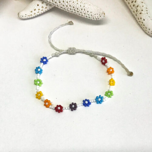 Daisy Chain Bracelet. Seed Bead Rainbow Flower Bracelet Adjustable ...