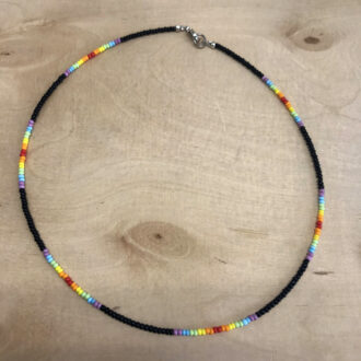 Rainbow-Jet-Black-Necklace-Hand-Beaded-Seed-Bead-on-Natural