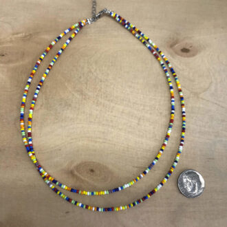 Rainbow-Necklace-Hand-Beaded-Double-Strand-on-Natural