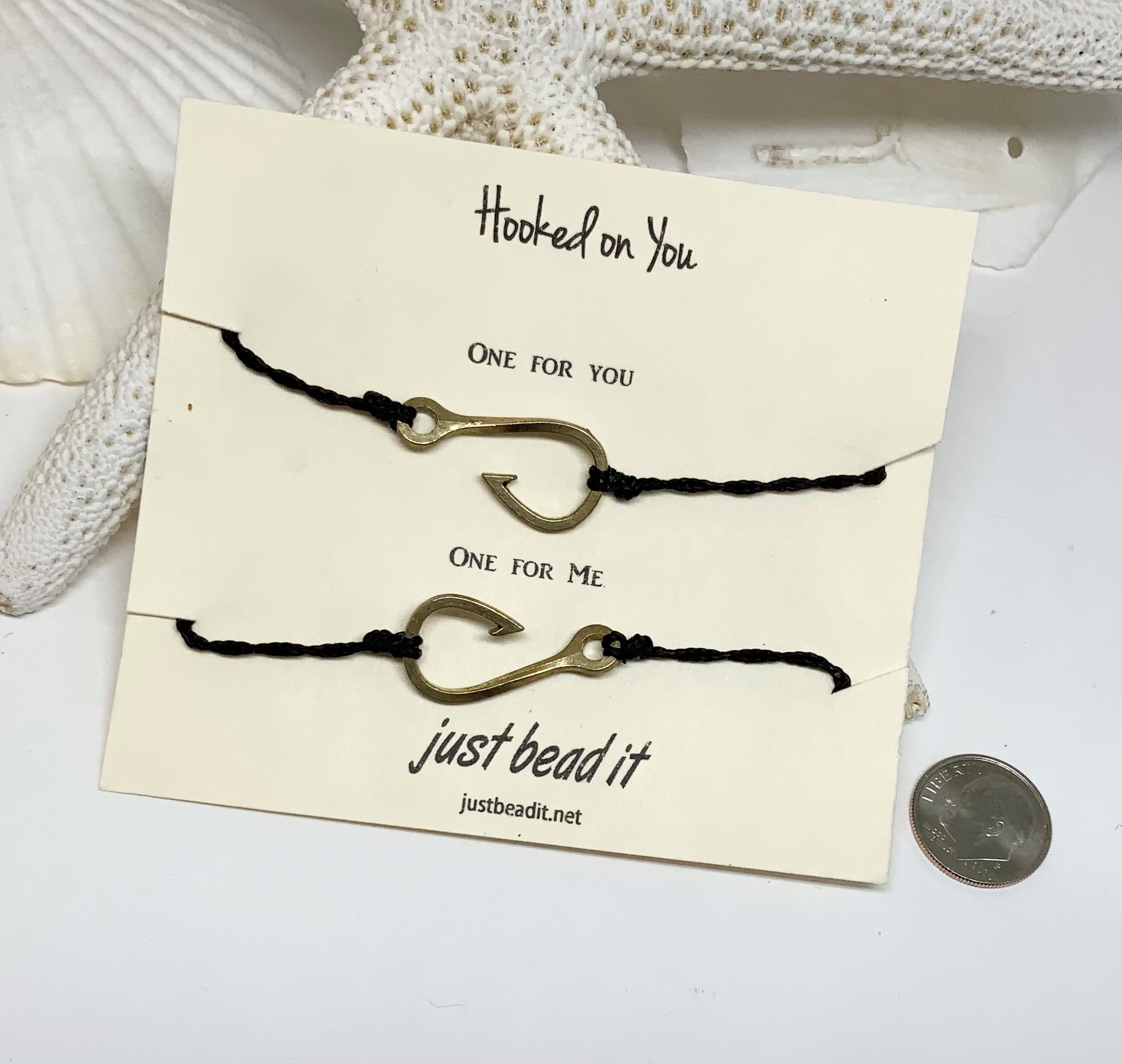 Hooked on You Fish Hook Valentines Bracelet Set of 2 / Adjustable