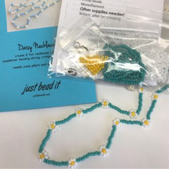 Daisy Chain Necklace Kit Turq and White Beads 2