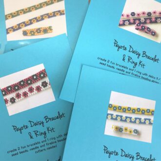 Peyote Stitch Daisy Bracelets and Ring Kit Collage