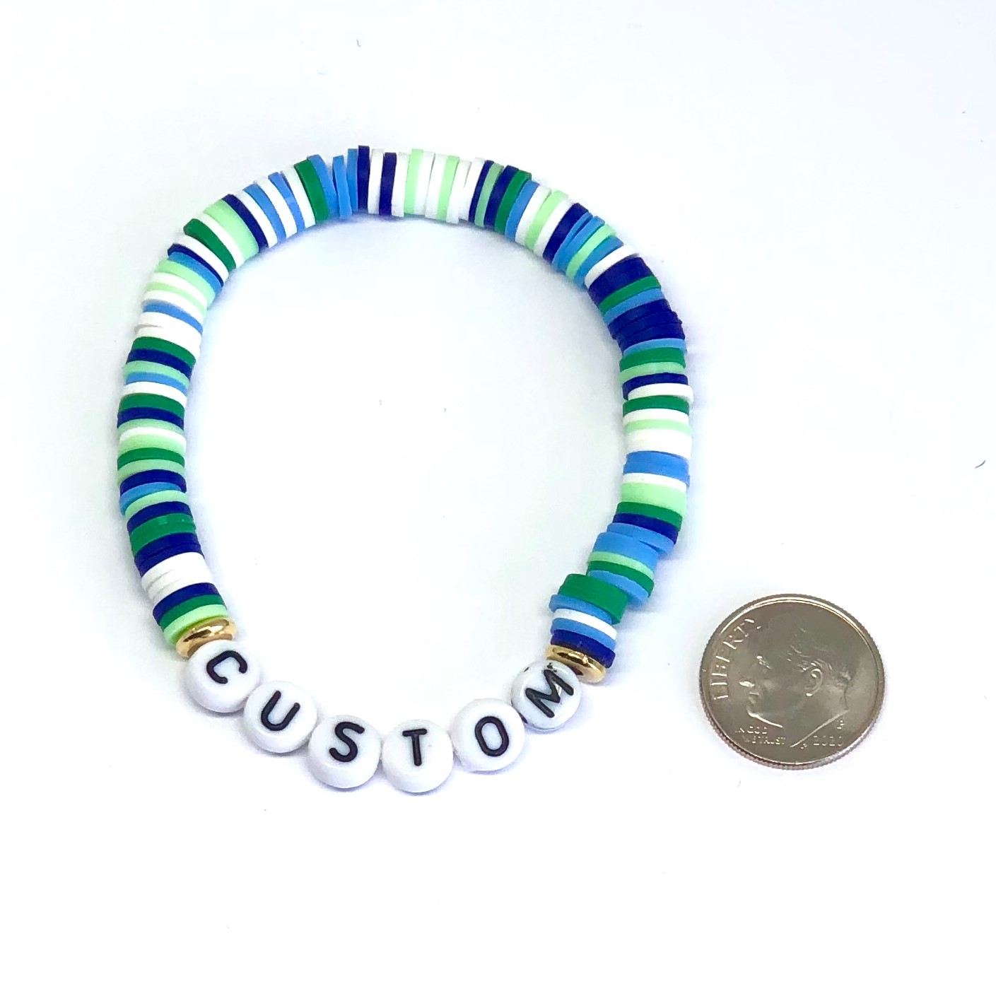 Bespoke Clay Bead Bracelet | Add A Name | Rainforest Colours | Green Bracelet | Personalised Bracelet | Tropical Clay Bead Bracelet