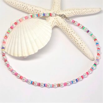 KidCore Pearl and Colorful Heishi Necklace 6mm Starfish
