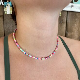 Clay Heishi and Genuine Pearl Necklace Multi Color on Mode
