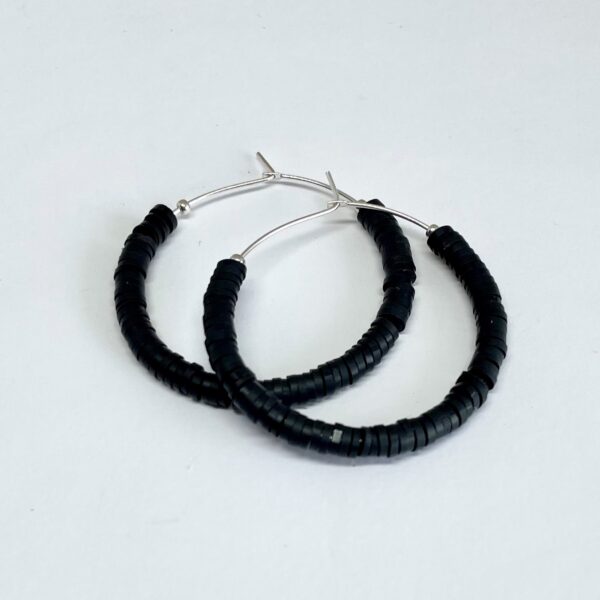 Hoop Earring with Clay Heishi Beads Kidcore Collection Black on White