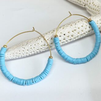 Hoop Earring with Clay Heishi Beads Kidcore Collection Blue on Starfish